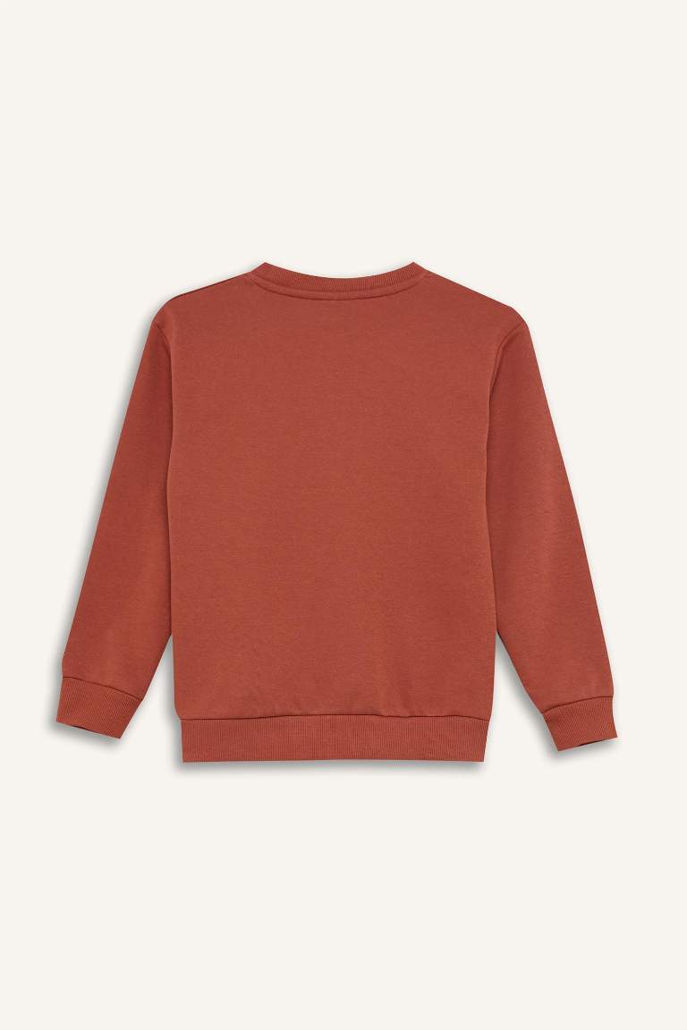 Sweat-shirt imprimé à col rond avec intérieur doux pour garçon