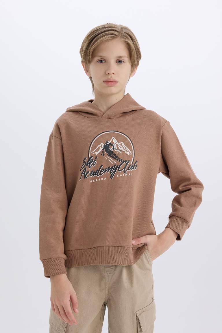 Boy Hooded Printed Sweatshirt