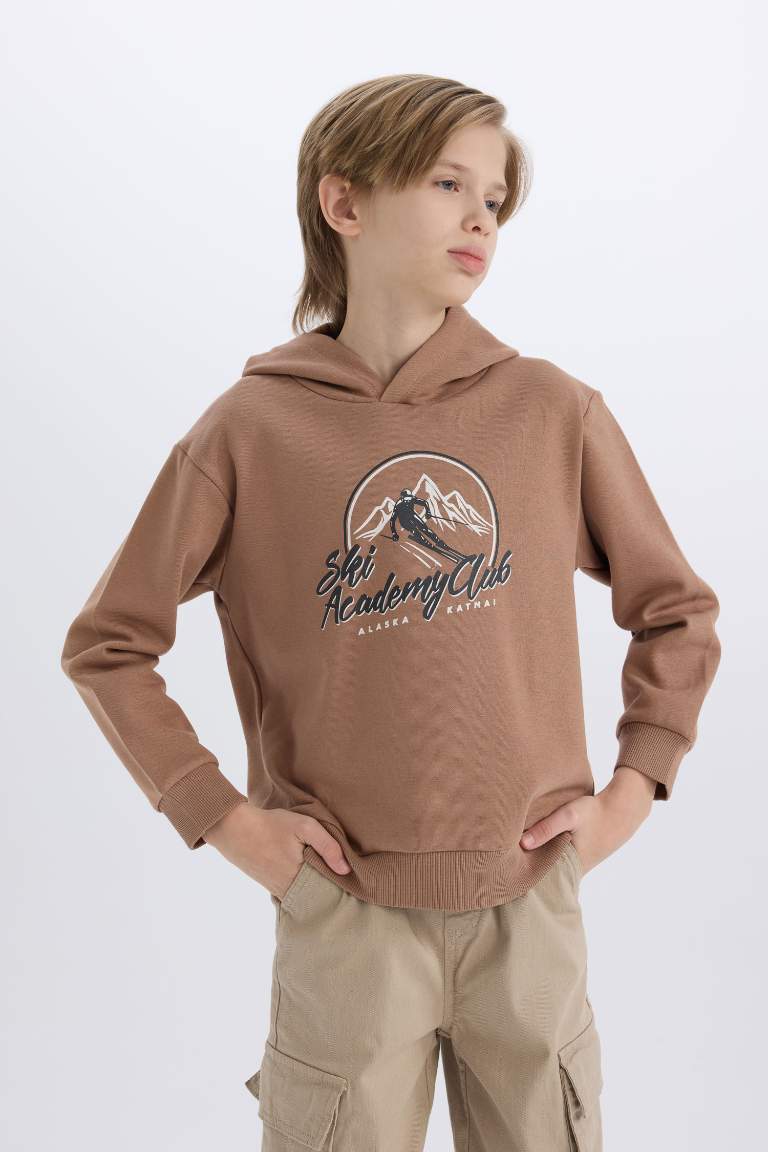 Boy Hooded Printed Sweatshirt