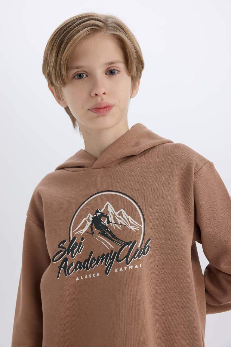 Boy Hooded Printed Sweatshirt