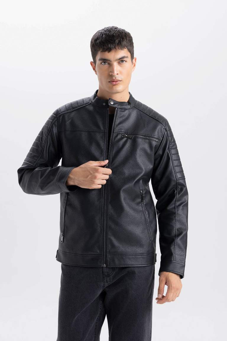 Slim Fit Stand Collar Zippered Waterproof Jacket