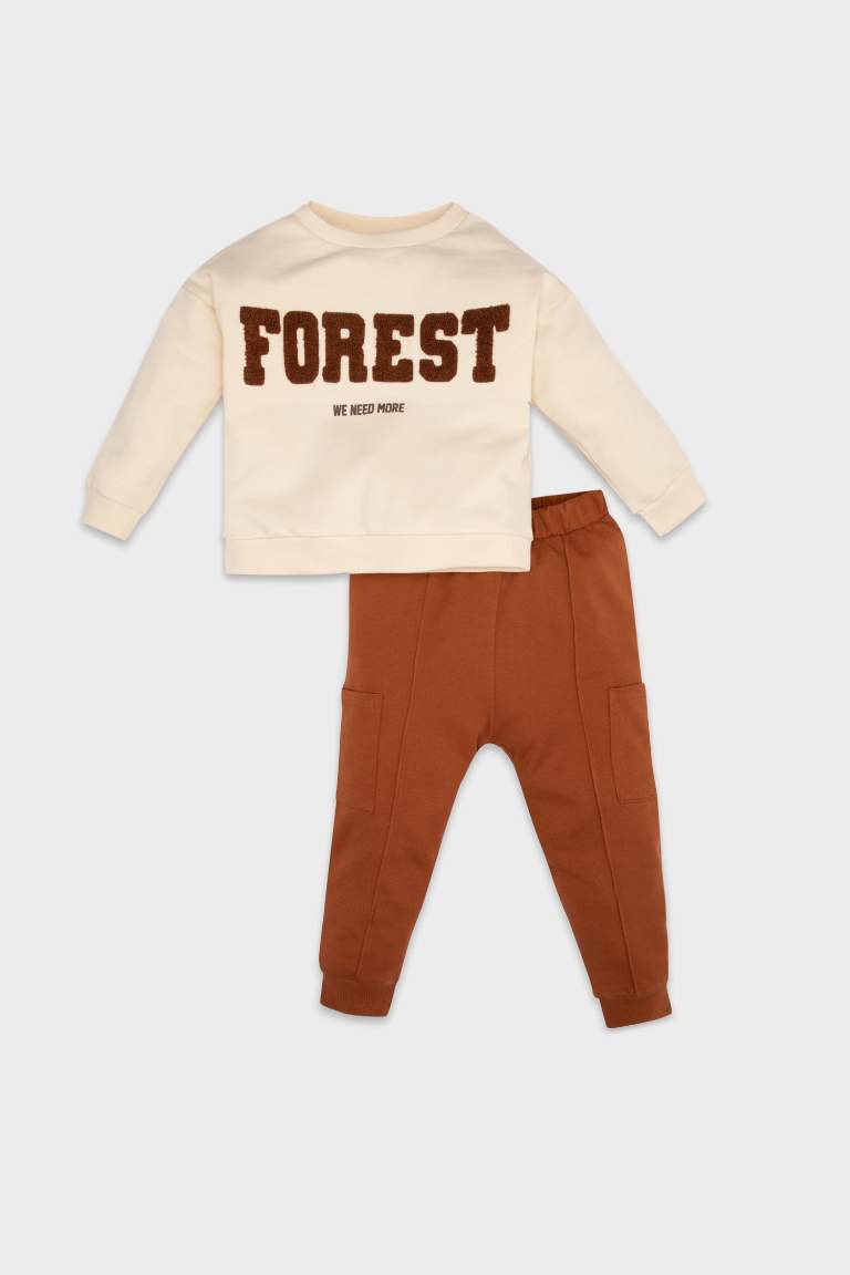 Erkek Bebek 2'li Takım Baskılı İnce Sweatshirt Eşofman Altı