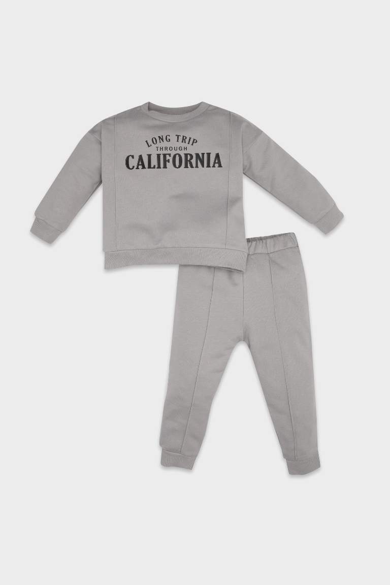 Erkek Bebek 2'li Takım Baskılı İnce Sweatshirt Eşofman Altı