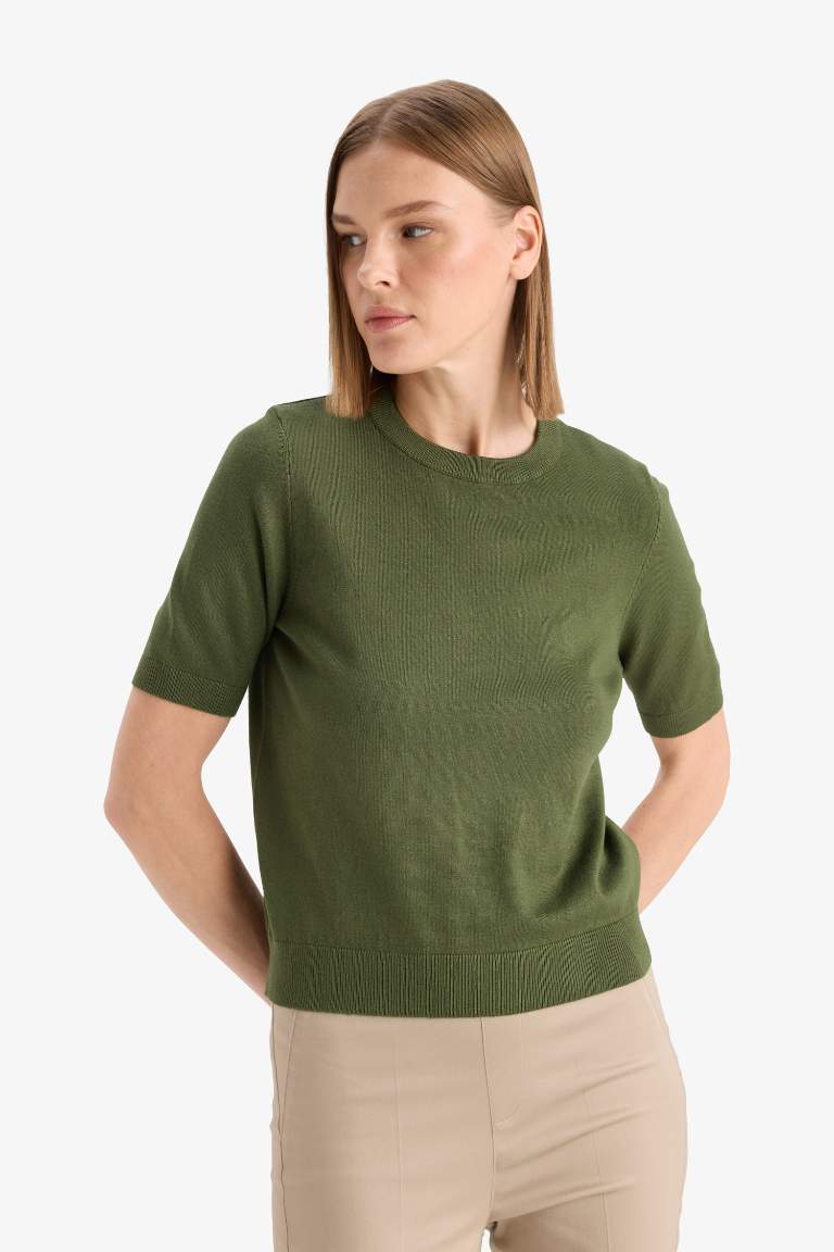Regular Fit Bisiklet Yaka Kısa Kollu Kazak