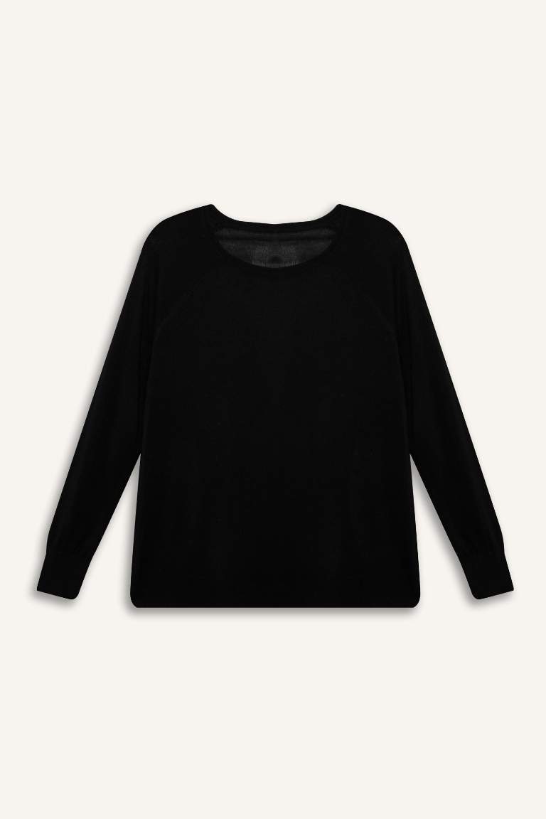 Pull tricot noir basique à col rond et coupe régulière