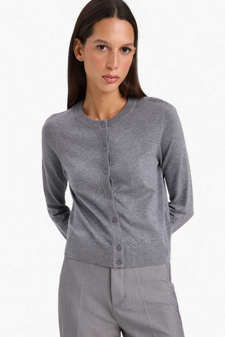 Regular Fit Basic Düz Düğmeli Triko Hırka