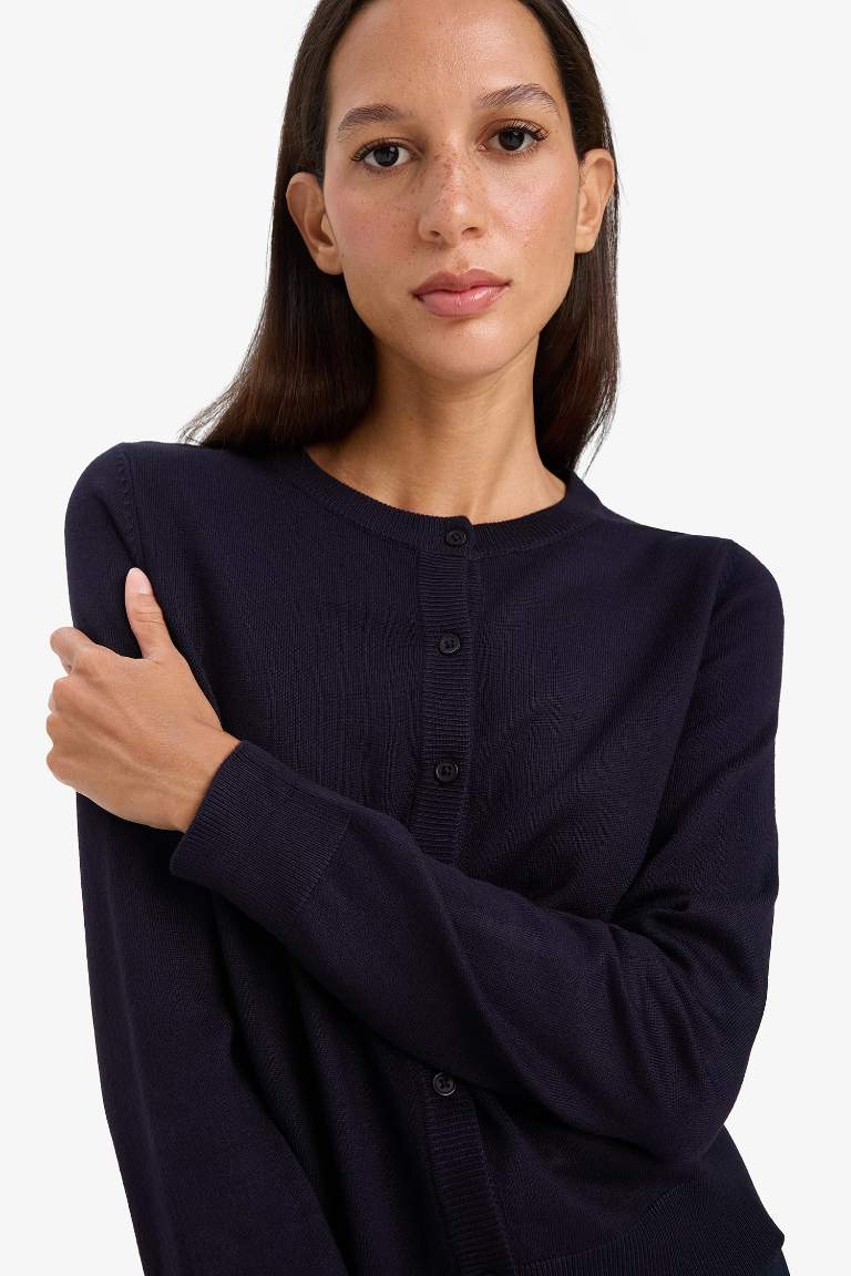 Regular Fit Basic Düz Düğmeli Triko Hırka