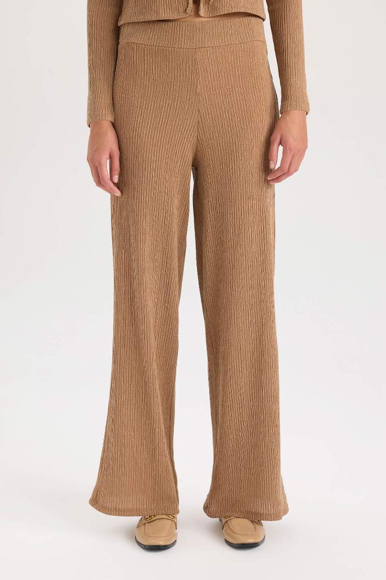 Wide Leg Elastic Waist Basic CrepeTrousers