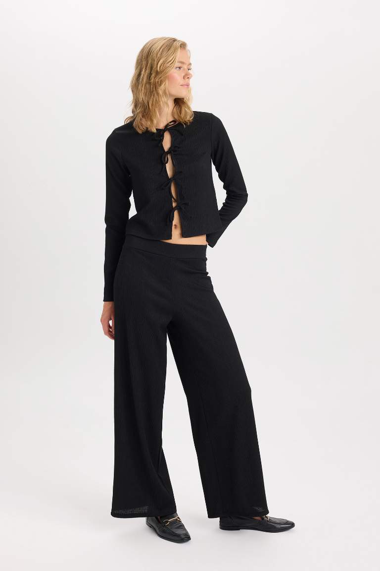 Wide Leg Elastic Waist Basic CrepeTrousers