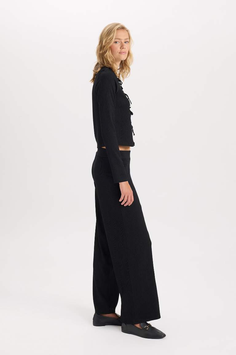 Wide Leg Elastic Waist Basic CrepeTrousers