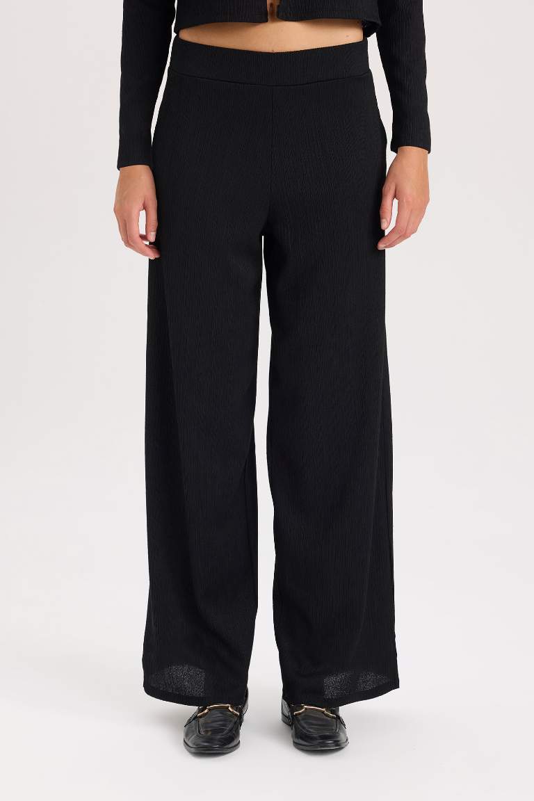 Wide Leg Elastic Waist Basic CrepeTrousers