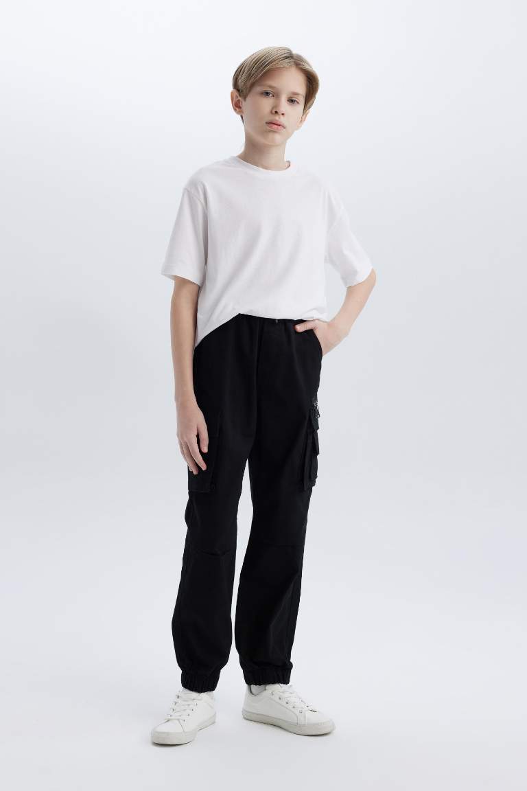 Boy Standard Leg Gabardine Cargo Jogger Trousers