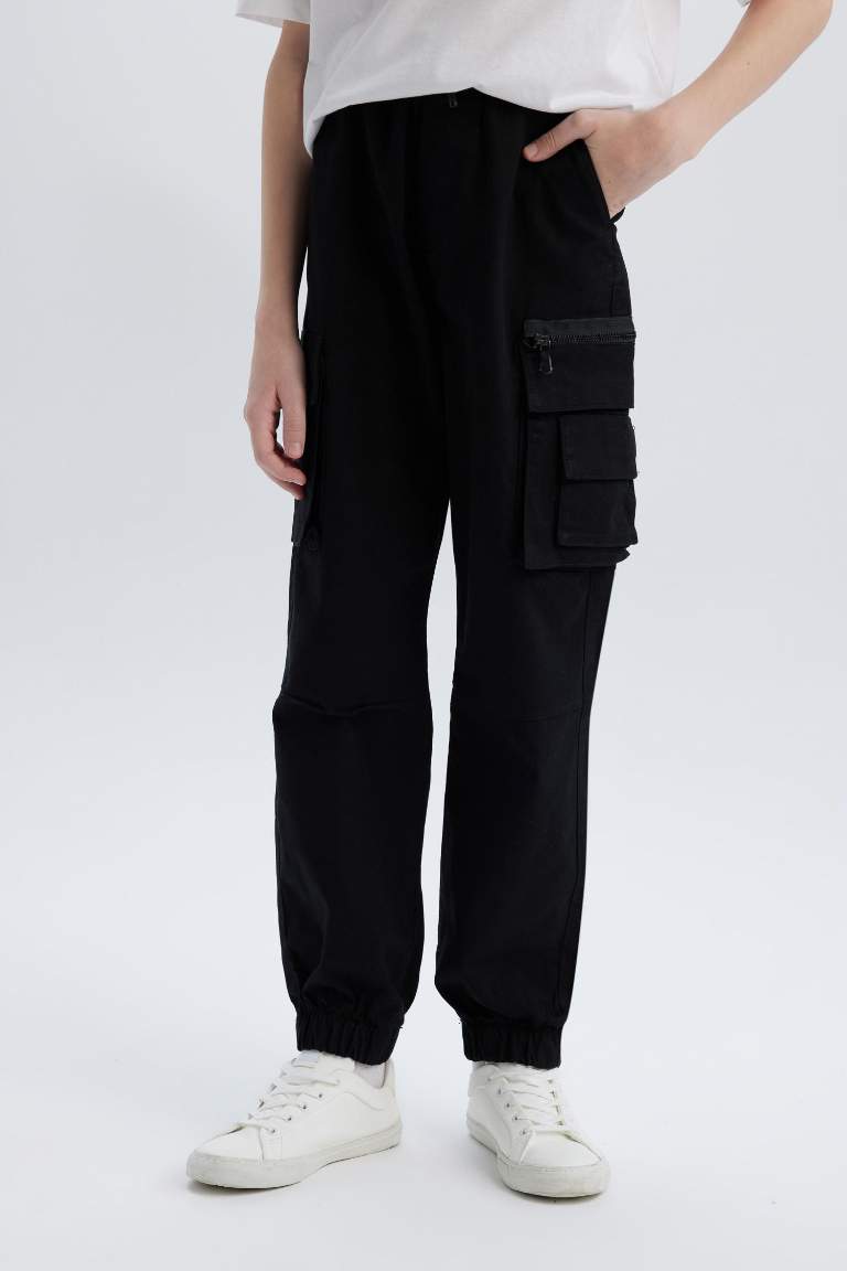 Boy Standard Leg Gabardine Cargo Jogger Trousers