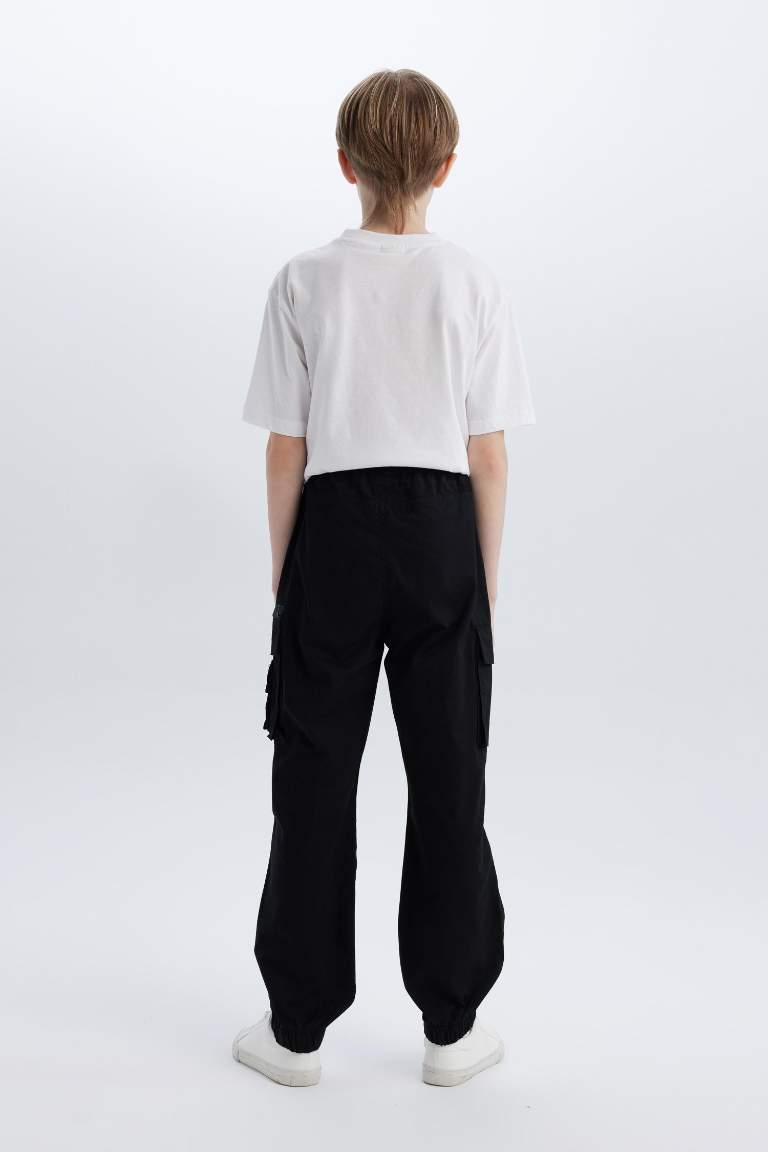 Boy Standard Leg Gabardine Cargo Jogger Trousers