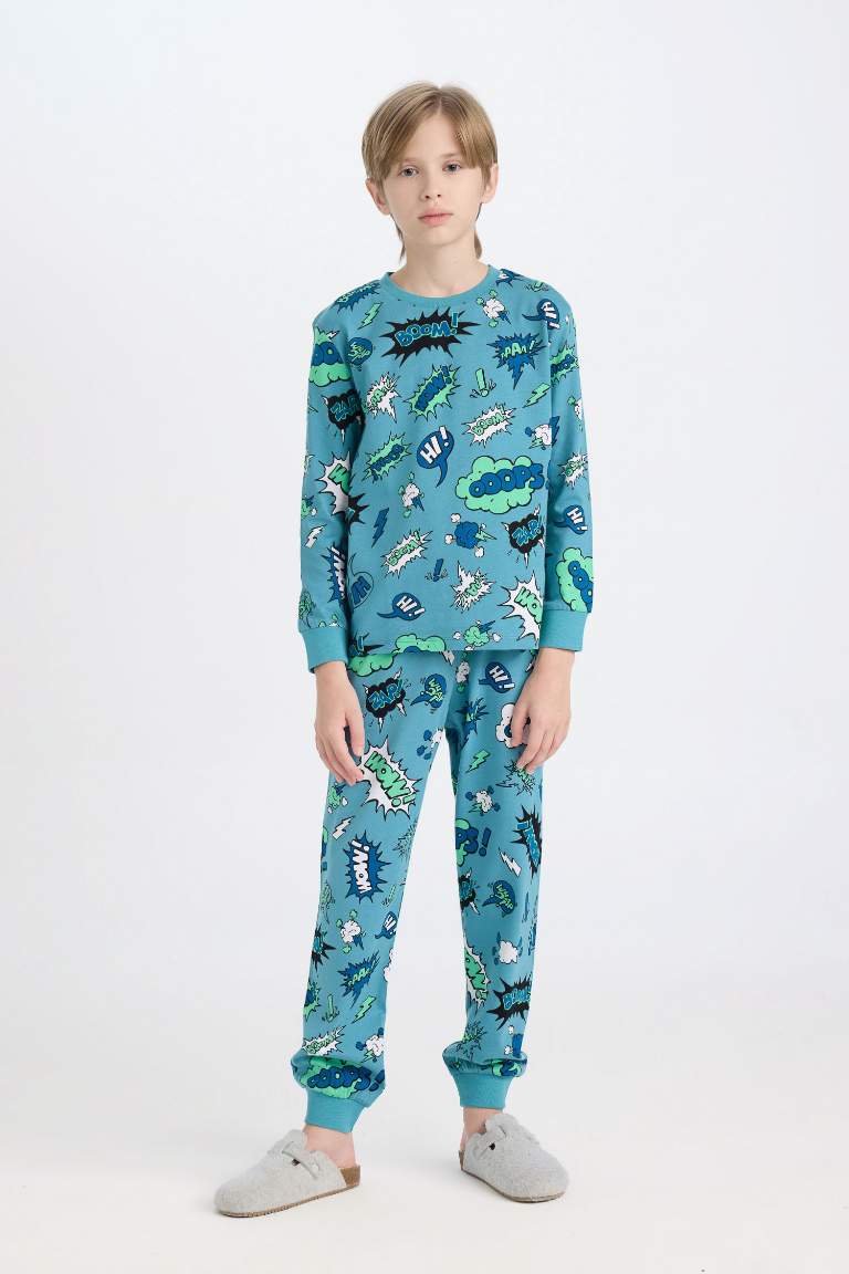 Boy Patterned Top Bottom 2 Piece Pajama Set