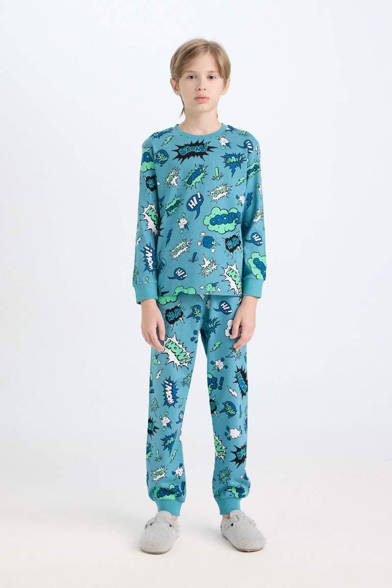 Boy Patterned Top Bottom 2 Piece Pajama Set