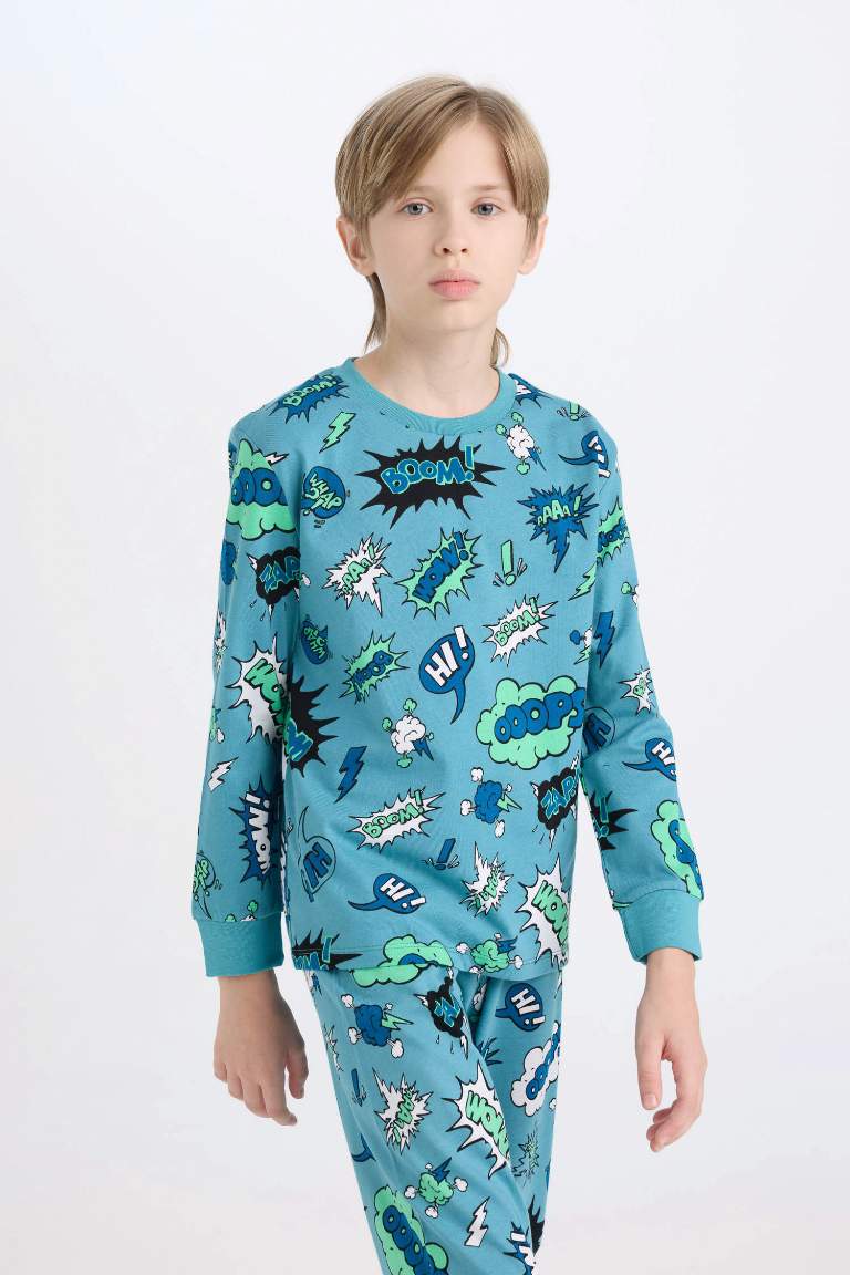 Boy Patterned Top Bottom 2 Piece Pajama Set