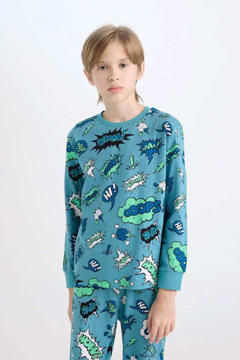 Boy Patterned Top Bottom 2 Piece Pajama Set