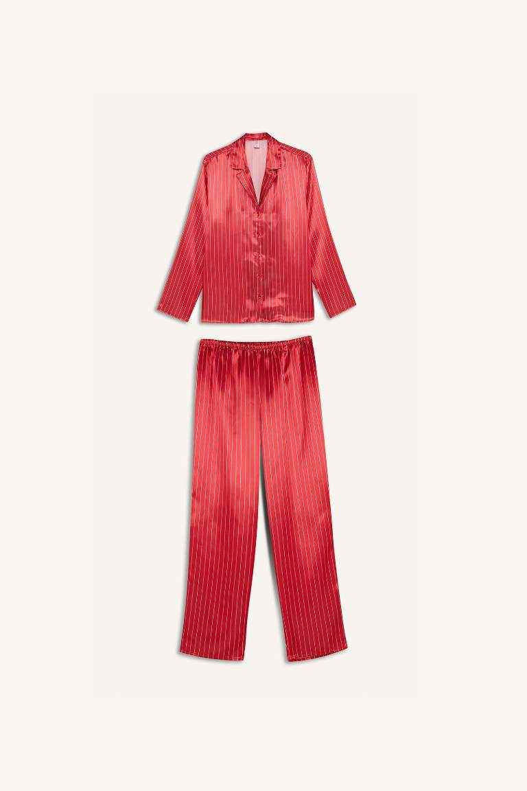 Fall in Love Buttoned Top Bottom 2 Piece Satin Pajama Set