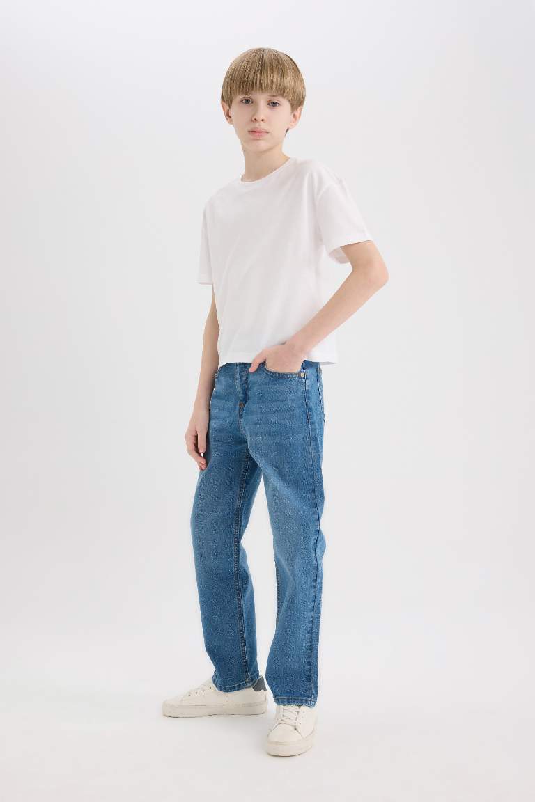 Erkek Çocuk Straight Fit Düz Paça Basic Düz Jean Pantolon