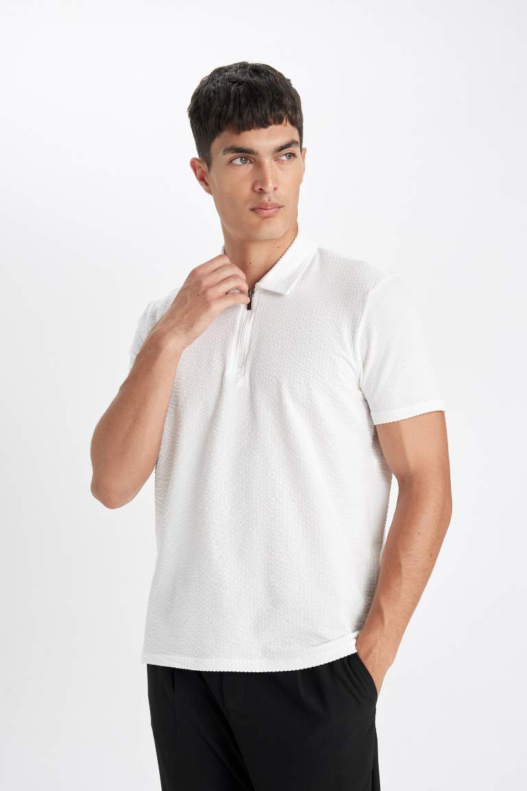 Slim Fit Crinkle Polo T-Shirt