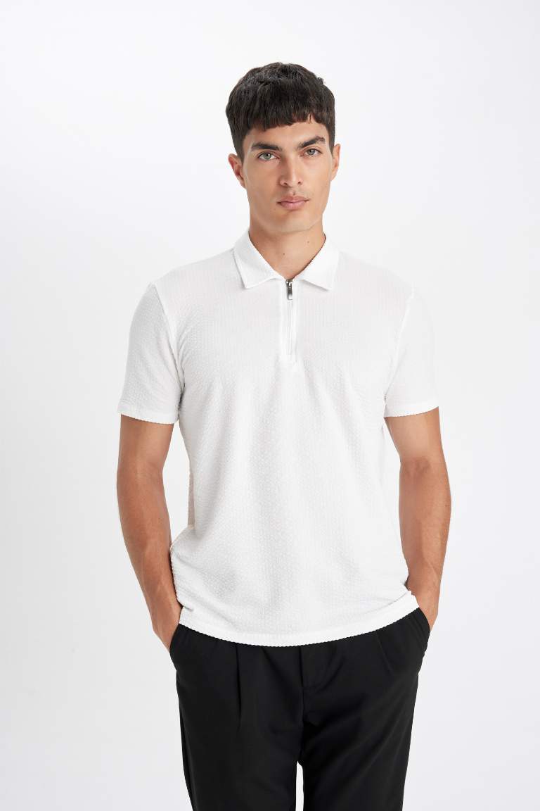 Slim Fit Crinkle Polo T-Shirt