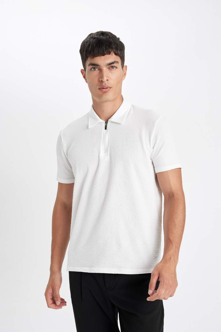 Slim Fit Crinkle Polo T-Shirt