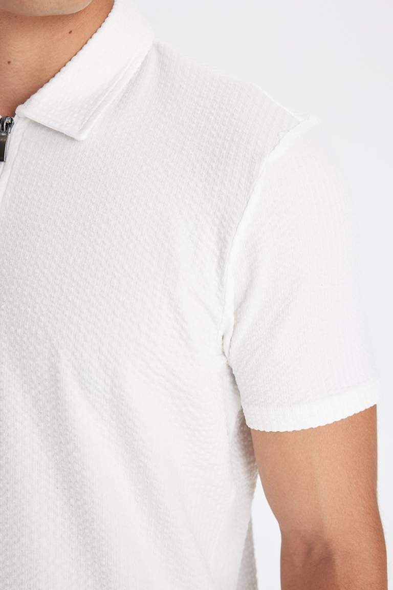 Slim Fit Crinkle Polo T-Shirt