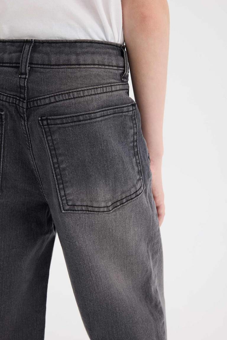 Erkek Çocuk Loose Fit Düz Paça Basic Düz Jean Pantolon