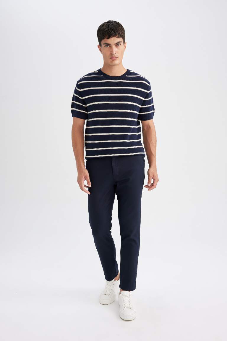 Standard Fit Crew Neck Cotton Striped T-Shirt