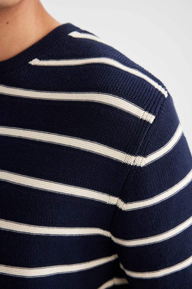 Standard Fit Crew Neck Cotton Striped T-Shirt