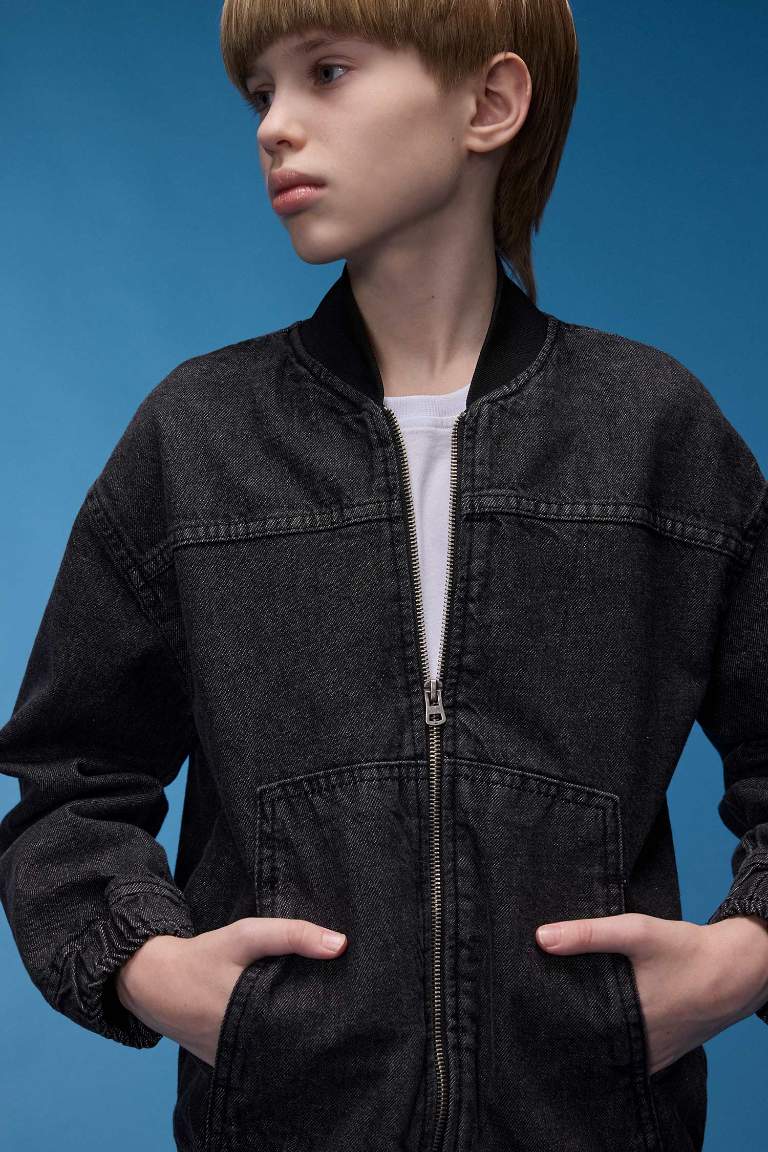 Boy College Collar Bomber Jean Jacket