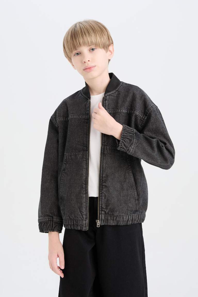 Boy College Collar Bomber Jean Jacket