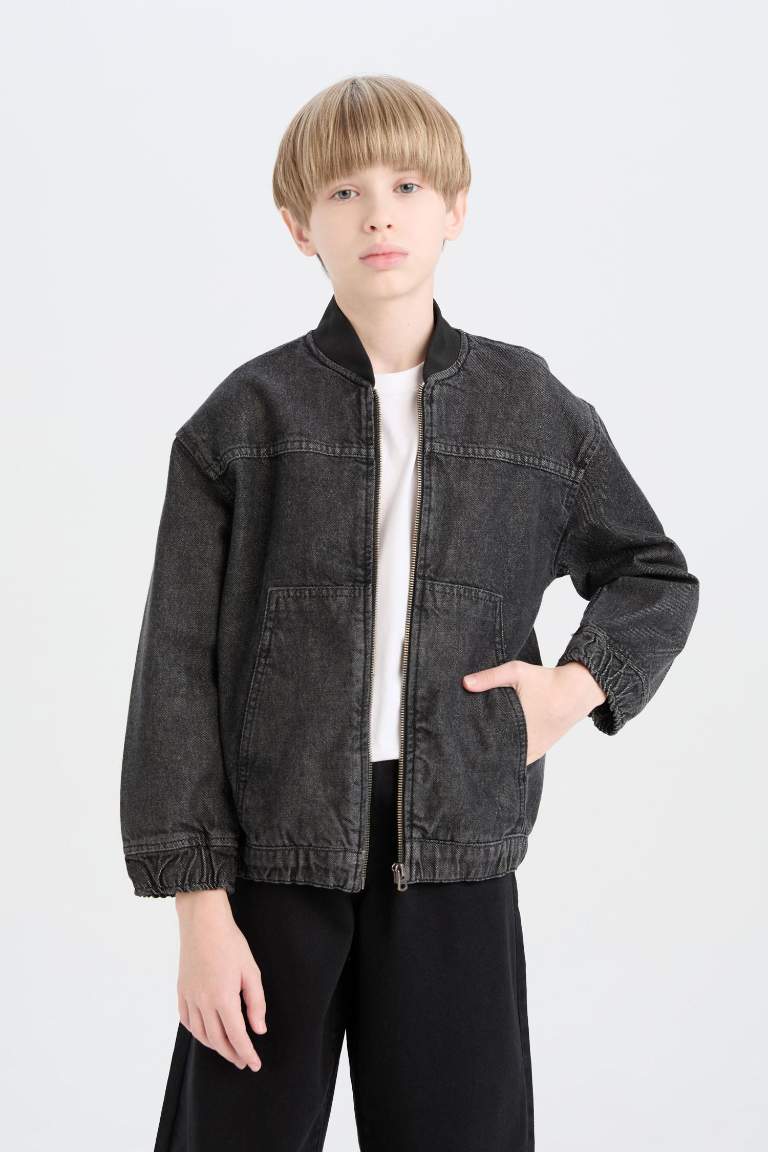 Boy College Collar Bomber Jean Jacket