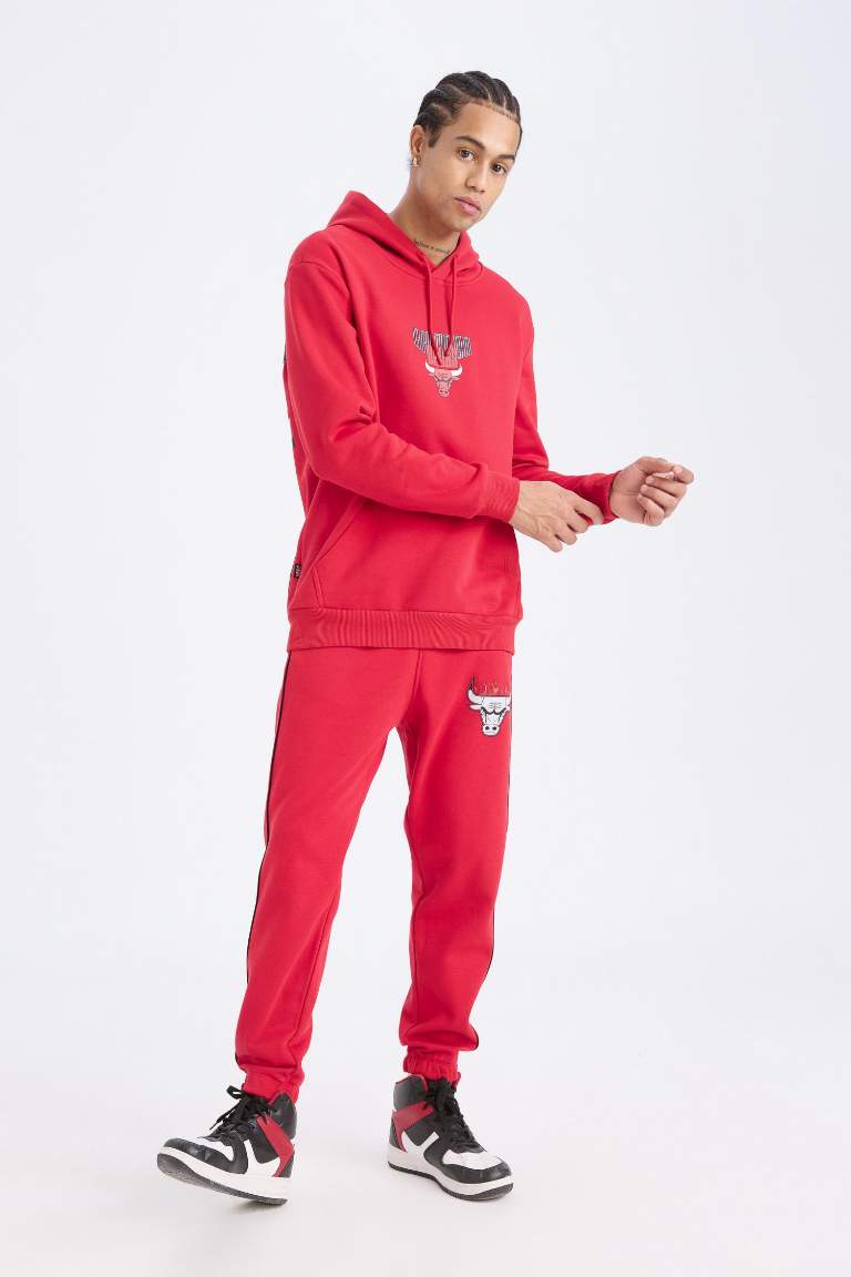DeFactoFit NBA Chicago Bulls Kalın Jogger Eşofman Altı Standart Fit Cepli Beli Bağcıklı