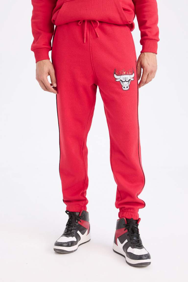 DeFactoFit NBA Chicago Bulls Kalın Jogger Eşofman Altı Standart Fit Cepli Beli Bağcıklı