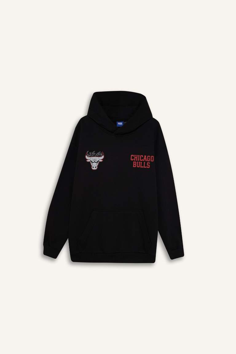 DeFactoFit NBA Chicago Bulls Boxy Fit Thick Sweatshirt