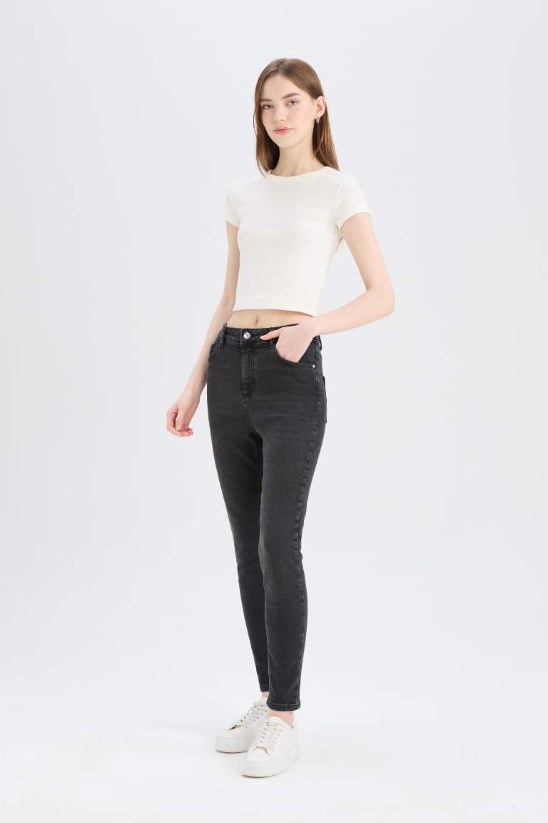 Skinny Fit High Waist Straight Leg Long Jeans