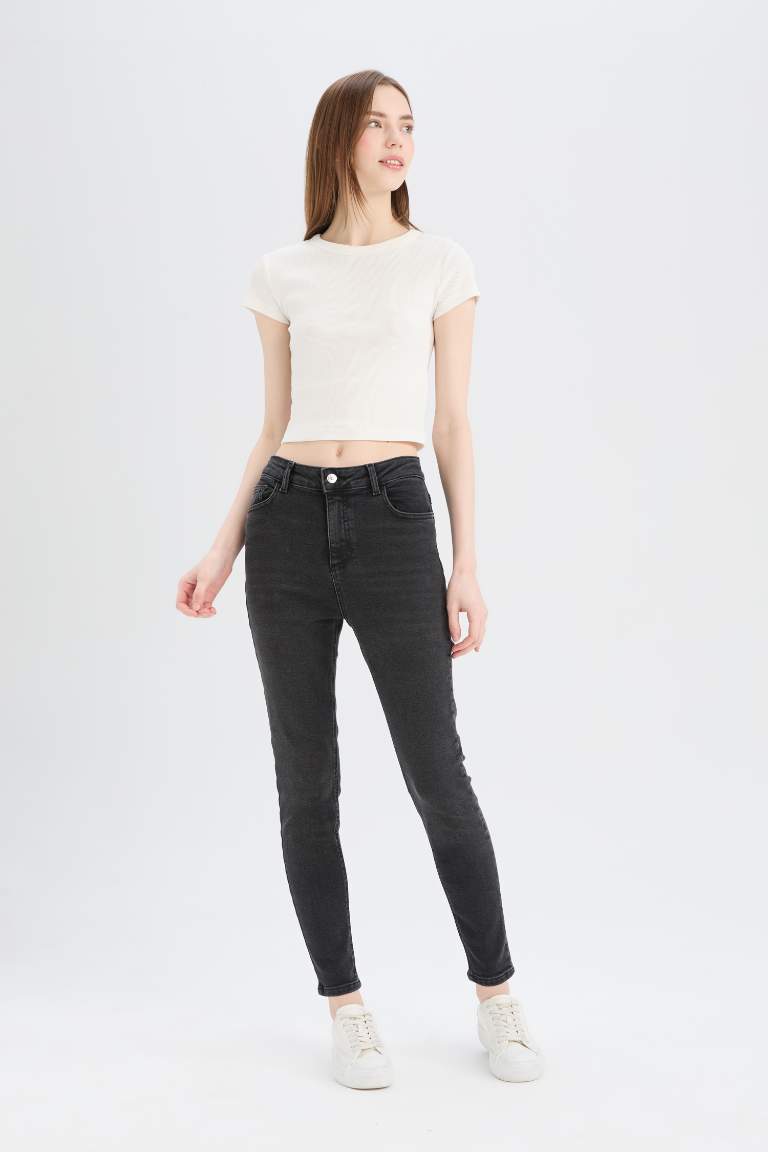 Skinny Fit High Waist Straight Leg Long Jeans