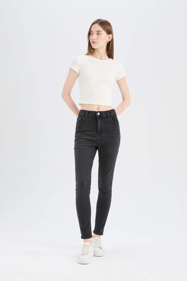 Skinny Fit High Waist Straight Leg Long Jeans