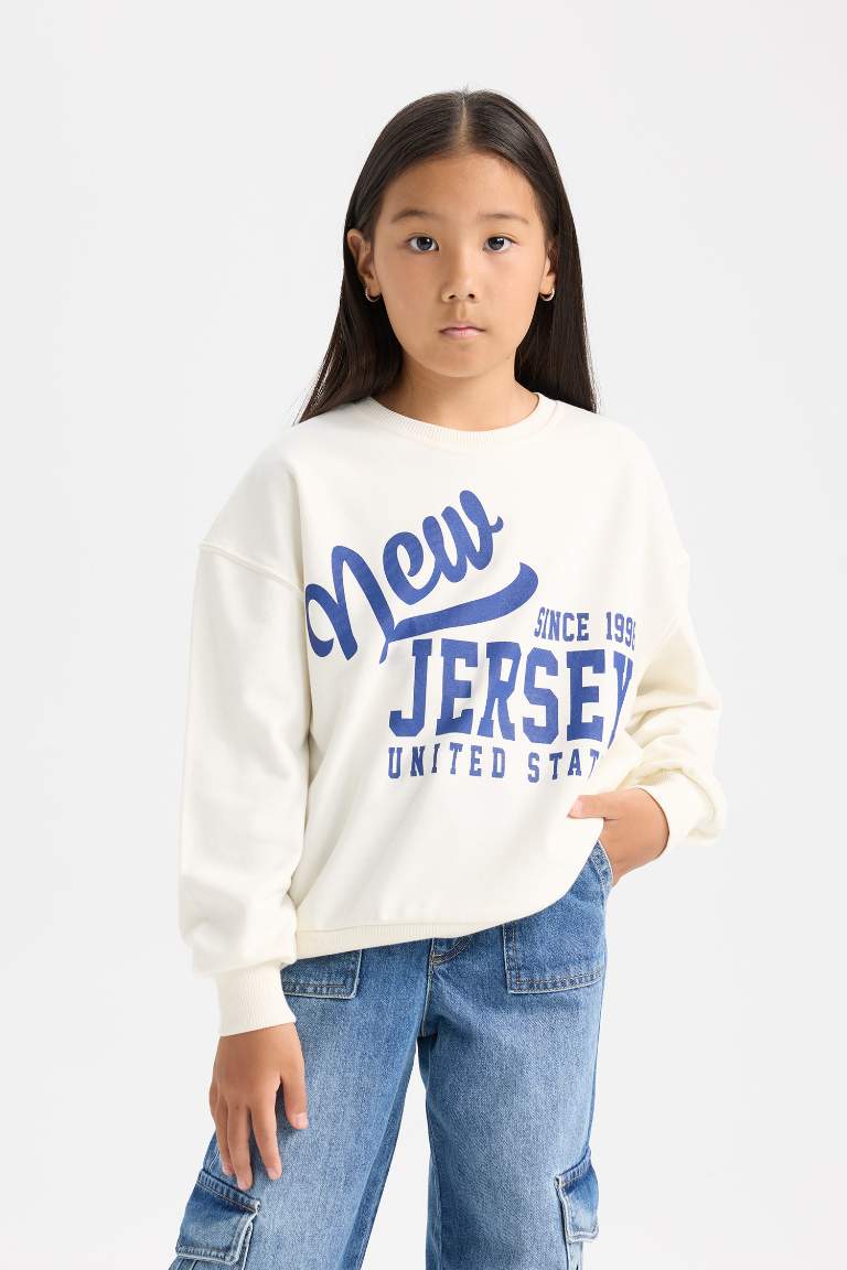 Girl Relax Fit Crew Neck University Printed Sweatshirt