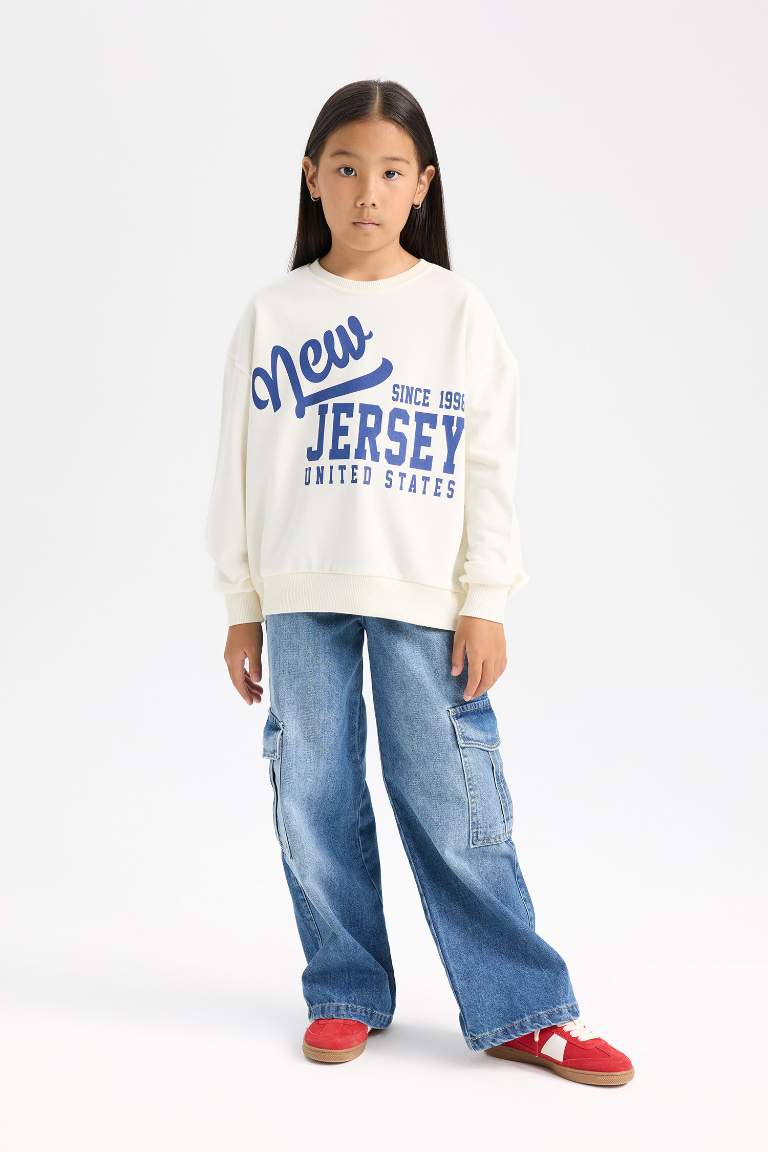 Girl Relax Fit Crew Neck University Printed Sweatshirt