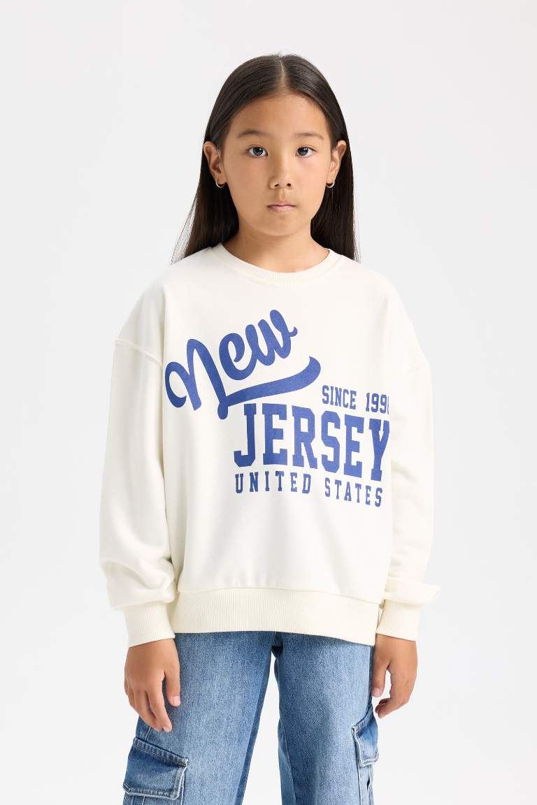 Girl Relax Fit Crew Neck University Printed Sweatshirt