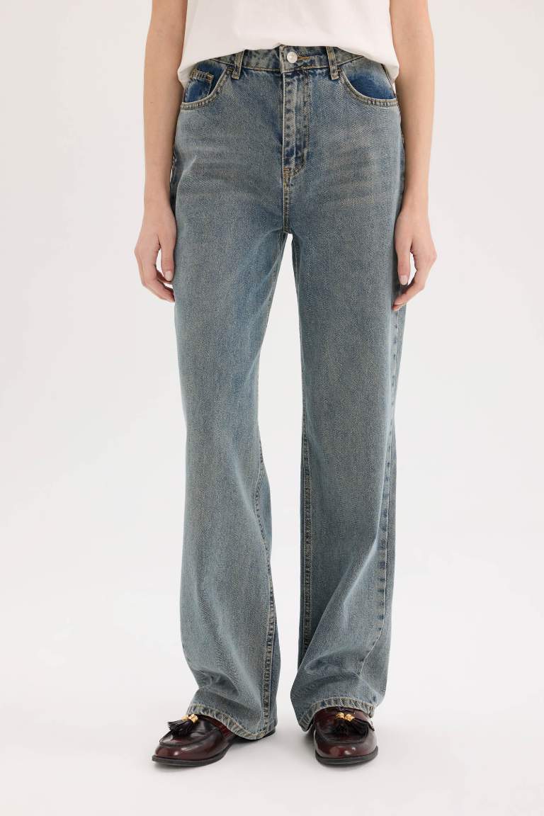 90's Wide Leg High Waist Long Washed Jeans