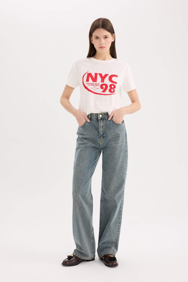 90's Wide Leg High Waist Long Washed Jeans