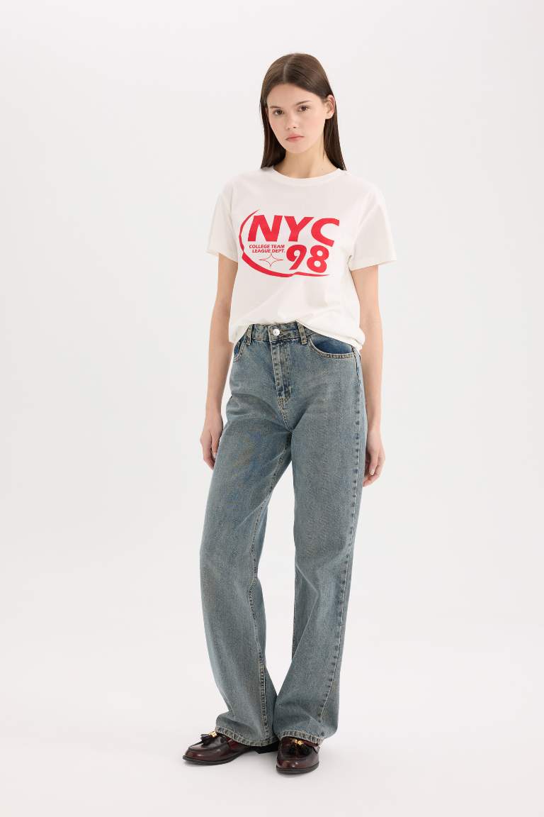 90's Wide Leg High Waist Long Washed Jeans