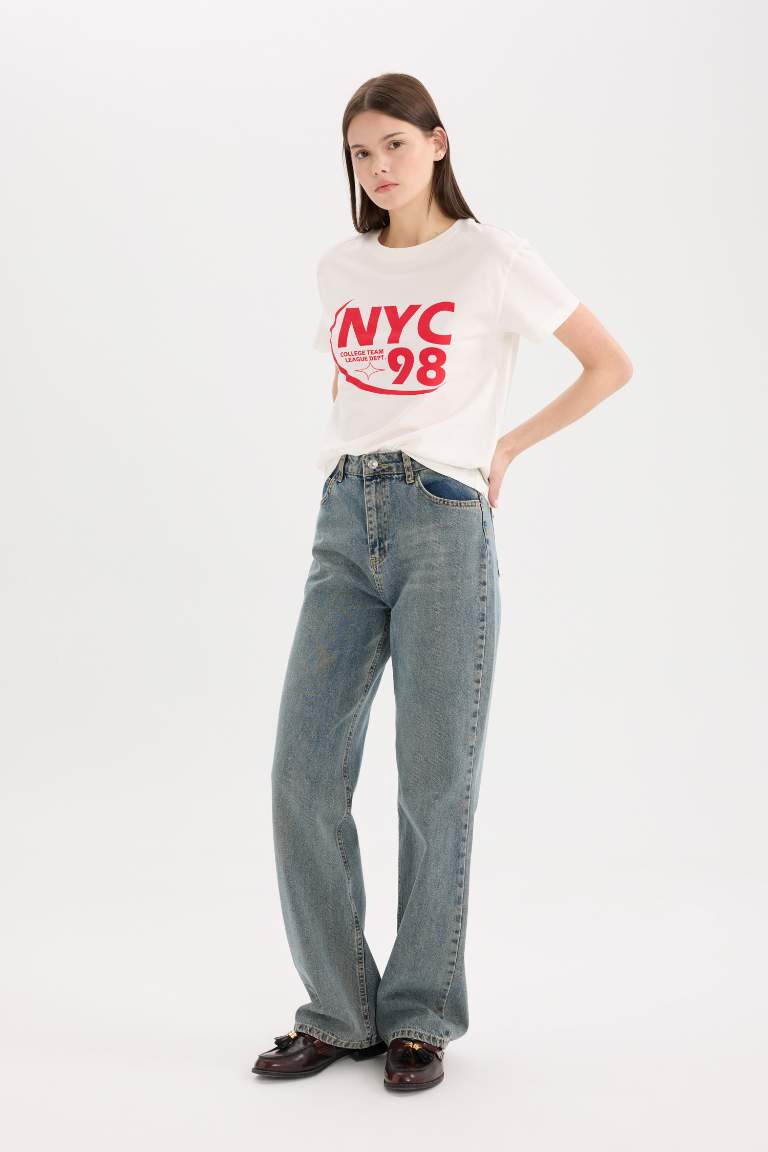 90's Wide Leg High Waist Long Washed Jeans