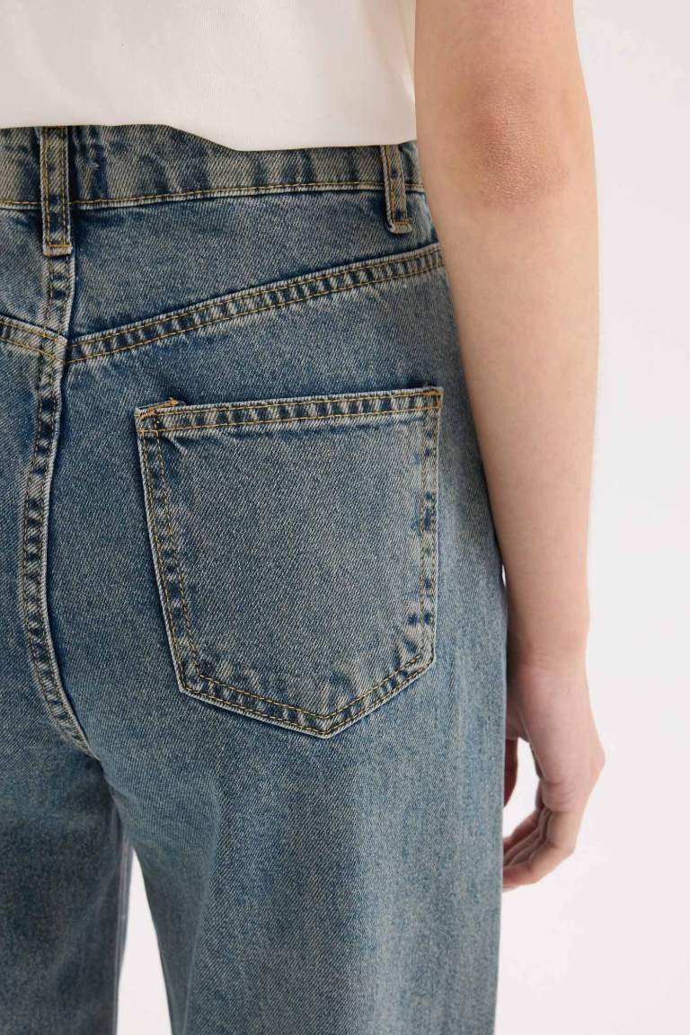 90's Wide Leg High Waist Long Washed Jeans