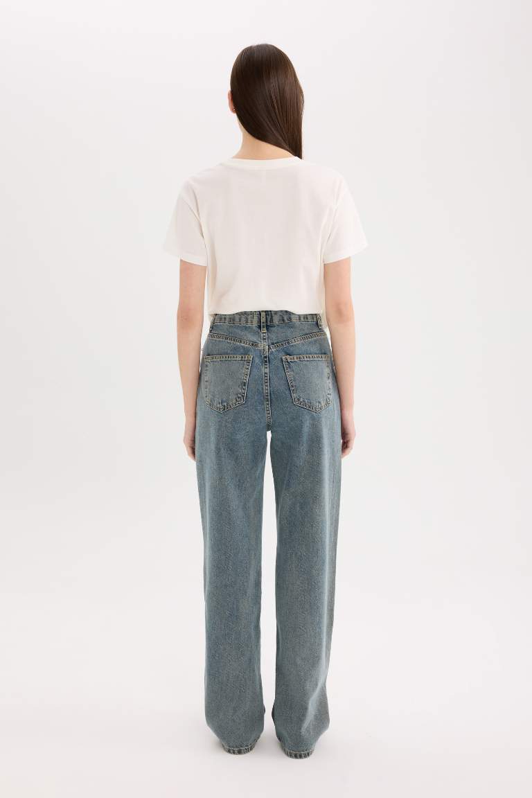 90's Wide Leg High Waist Long Washed Jeans