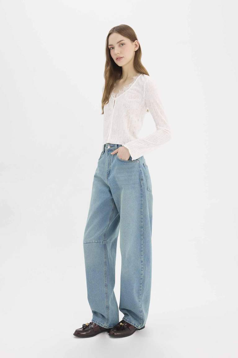 Baggy Fit High Waist Straight Leg Long Jeans